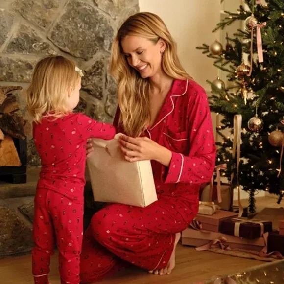 NWT Eberjey Gisele Printed Long Pajama Set Nutcracker Holly Red & Ivory Size XL - Picture 3 of 14